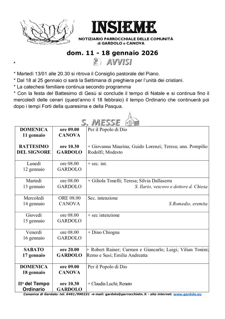 thumbnail of Gardolo Avvisi Domenica 11 gennaio 2026